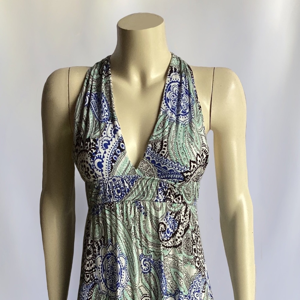 Necessary Objects Maxi Sundress Mint/Blue/Black Paisley with Racer Back